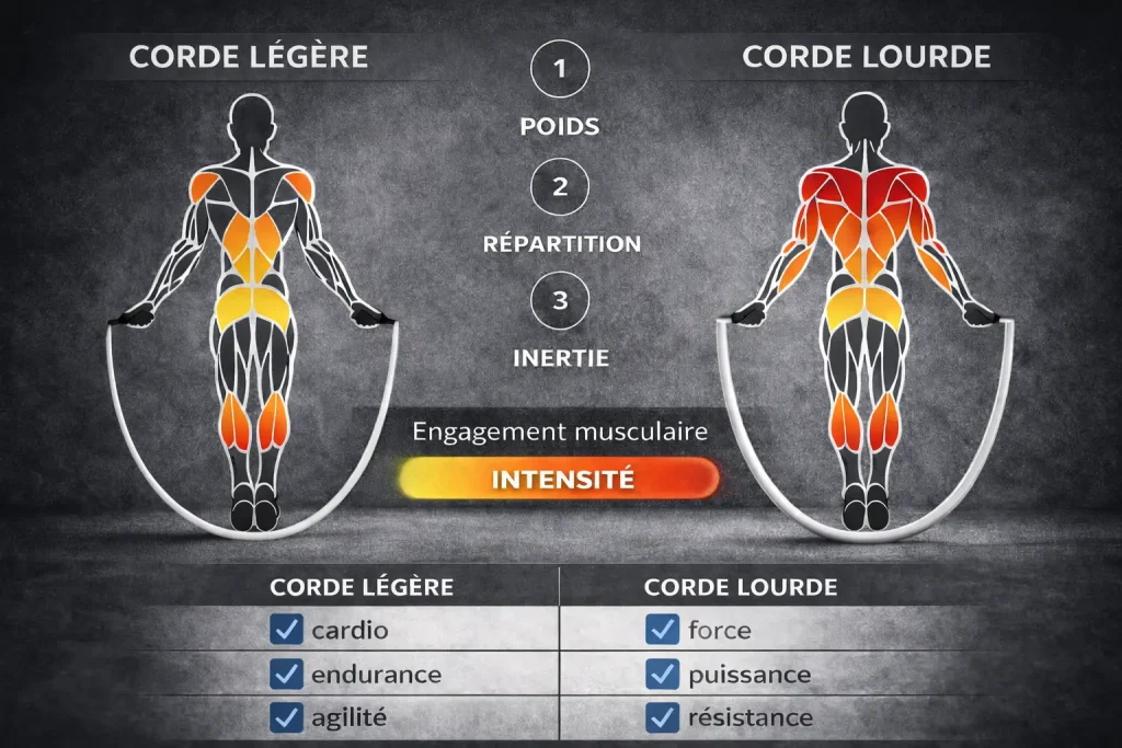 quelle corde à sauter choisir entre corde légère et corde lourde selon vitesse intensité et effort