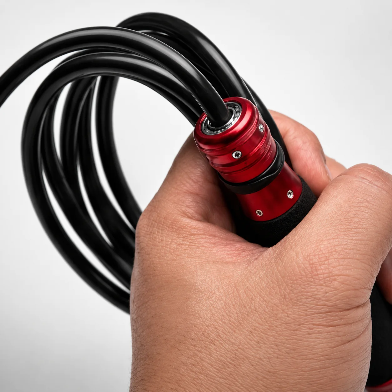 Poignée corde de force aluminium rouge avec grip ergonomique